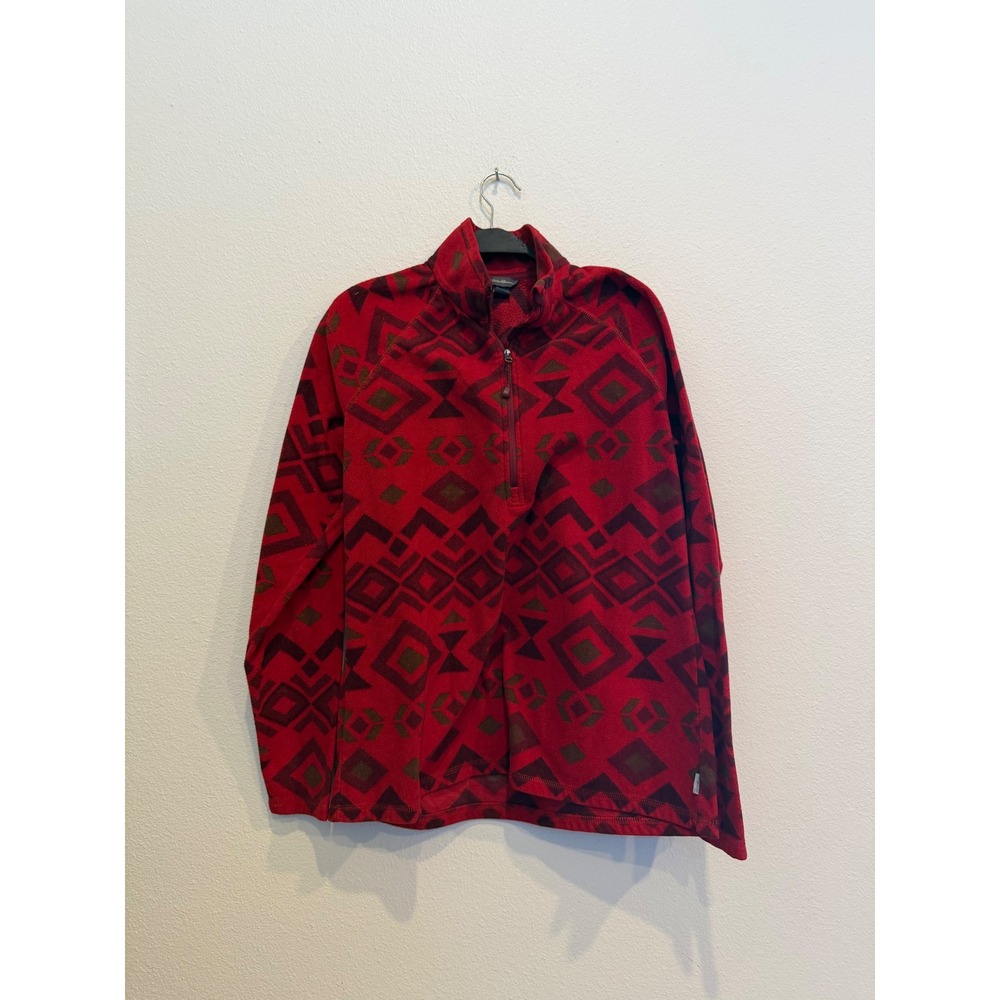 Eddie Bauer Womens Red Geometric Southwestern Quarter Zip Fleece Pullover Tall L